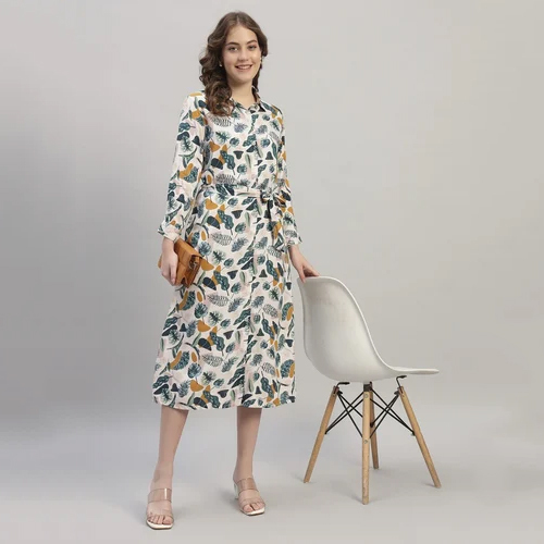 Women Floral Print Midi Fit A Line Dress - Color: Multicolor