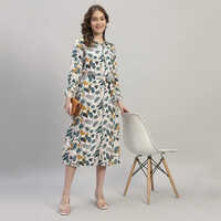 Women Floral Print Midi Fit A Line Dress - Color: Multicolor