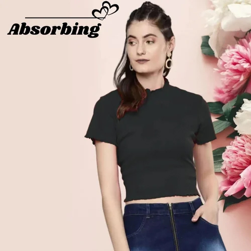 Polyester Casual Wear Black Polka Dot Puff Sleeve Crop Top - Feature: Washable
