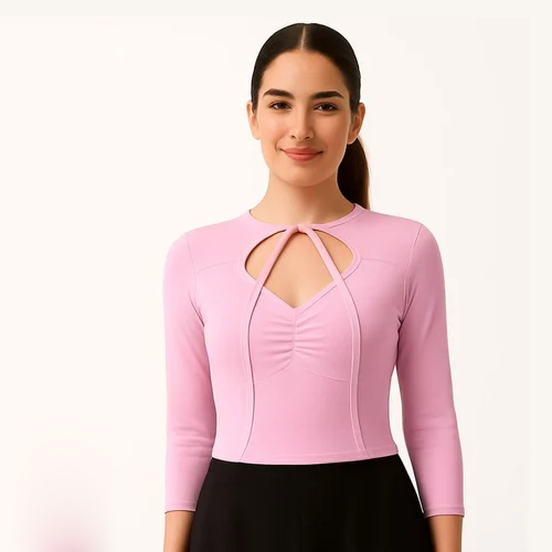 Round Neck Hollow Out Long Sleeve T-Shirt