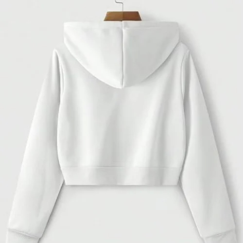 Women Crop Zip Hoodie - Color: Black