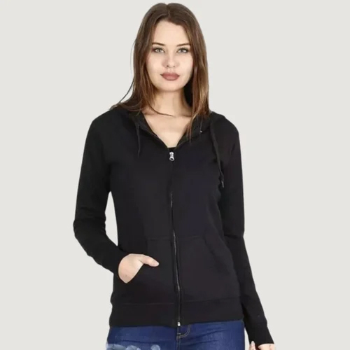 Women Zip Hoodie - Color: Black