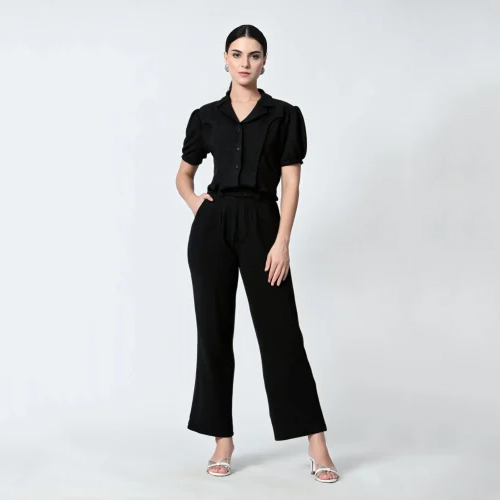 Lycra Western Black Top Pant Co-Ord Set - Feature: Washable