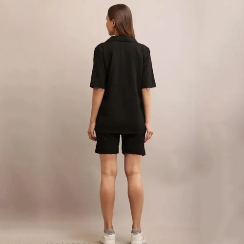 Shirt And Shorts Beautiful Co-ord Set For Women - Color: Black