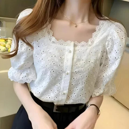 Ladies Embroidered Cotton Top - Color: White