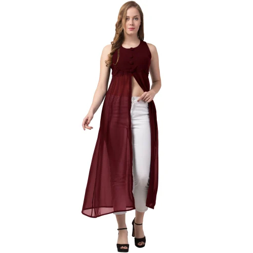 Casual Sleeveless Solid Women Maroon Top