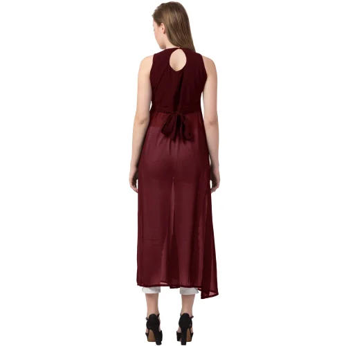 Casual Sleeveless Solid Women Maroon Top