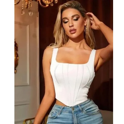 Women'S White Ribbed Corset Crop Top - Design: Modern