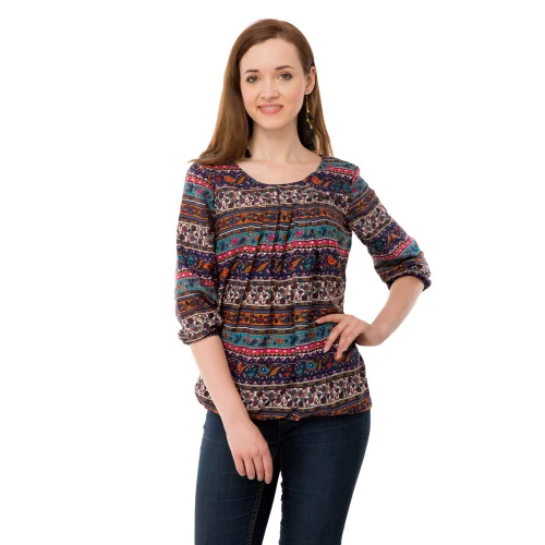 Casual Regular Sleeves Printed Women Top - Color: Multicolor