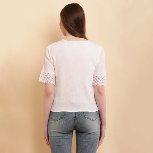 White Regular Fit Ladies Cotton Top - Design: Designer