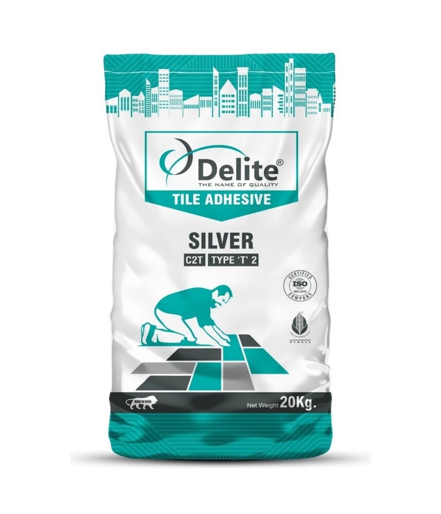Delite Tile Adhesive Silver Type 1 - 20 Kg Bag, Grey Powder, High Chemical Strength, Eco Friendly Alternative for Various Bonding Applications