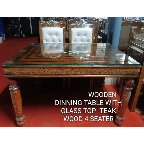 Wooden Dinning Table With Glass Top - Color: Brown