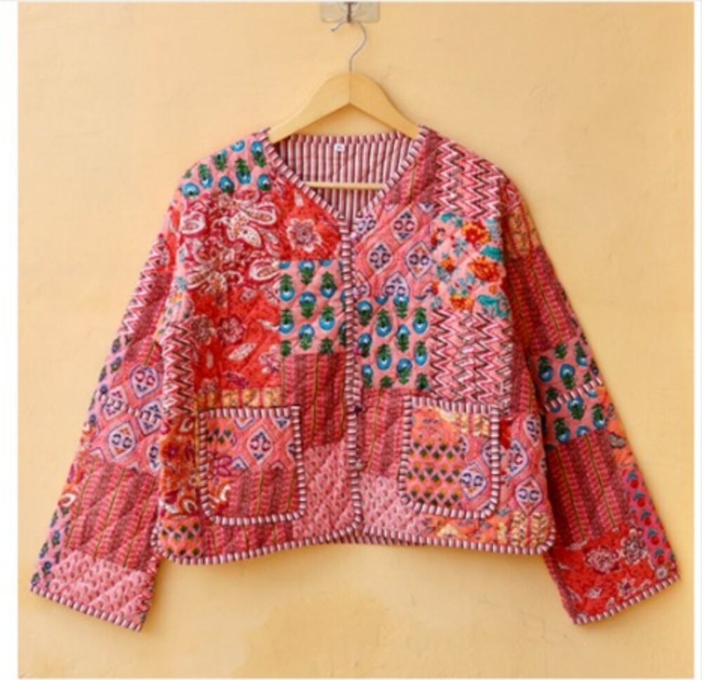 Kimono Indian Hand Block Printed Vintage Style Boho Jacket