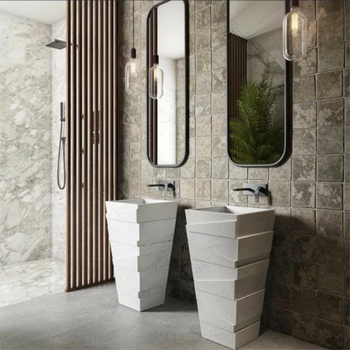 Marble Pedestal Wash Basin - Color: White
