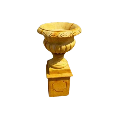 Carved Sandstone Flower Pot With Stand - Shape: Round