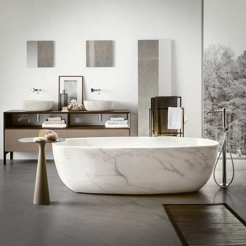 Imported Italian Marble Bathtub - Color: White