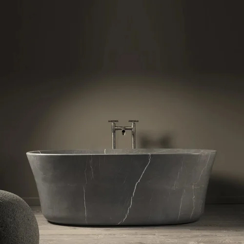 Italian Grey Marble Bathtub - Color: Gray