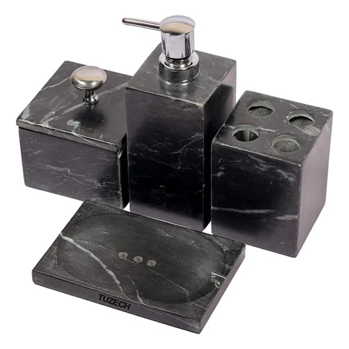 Marble Bathroom Accessories Set - Color: Black