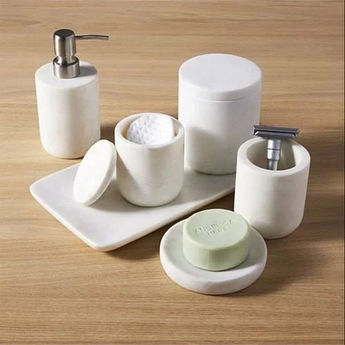 Multicolor Marble Bath Accessories - Color: White