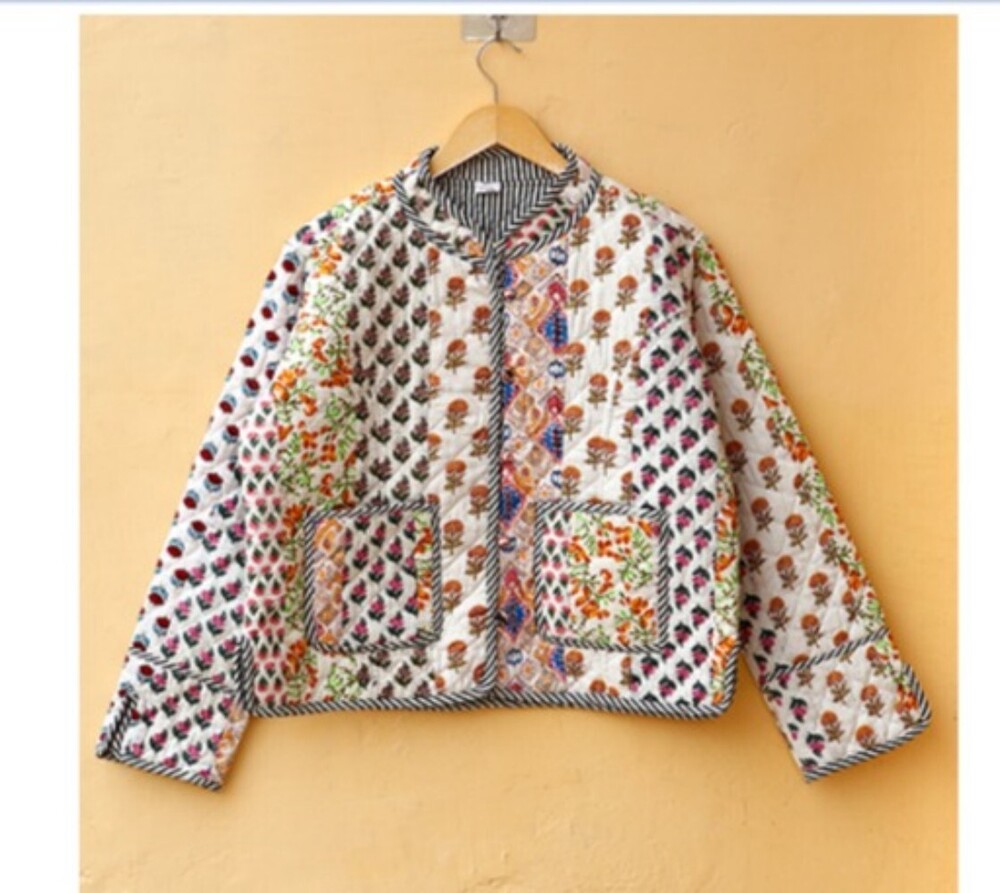 V-Neck Cotton Handcrafted Kantha Jacket