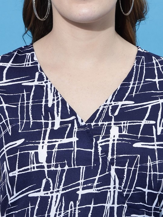 Women's Navy Blue Abstract Print Casual Dress