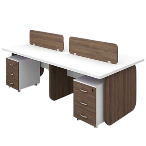 Steel Office Table - Color: Brown And White