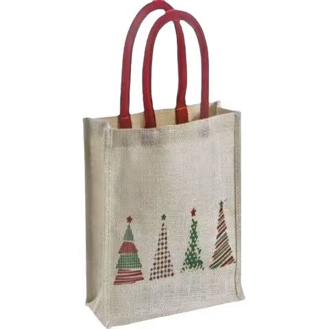 Custom Logo Eco-Friendly Reusable Jute Handbags for Women Double Open Beach Shopping Tote Floral Letter Stylish National Gift