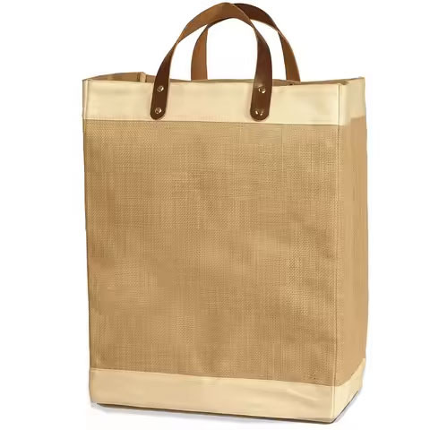 Wholesale Cheap Reusable Custom Logo Printed Grocery Shopping Tote Jute Bag With Leather Handle Large Hemp Burlap