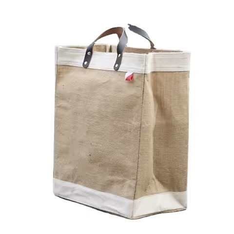 Lady Popular Large Jute Linen Tote Beach Bag Leather Handle Fashionable Floral Letter Decoration Stylish National Style for Gift
