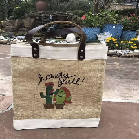 Leather Handled Jute Bag for Sustainable Style 100 % Natural Jute Bags Perfect Gift for Wedding and Parties