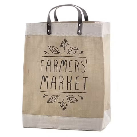 Eco Friendly Casual Custom Printing Burlap Hemp Jute Tote Bag Wholesale with Leather Handles