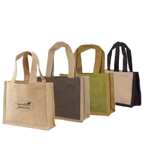 Wholesale Ladies Small Jute Burlap Shopping Bag Portable Sturdy Sundries for Department Stores Stylish National Design