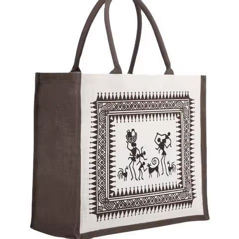 Wholesale Eco-Friendly Recyclable Foldable Grocery Shopping Bag Custom Printed Natural Gunny Burlap Jute Two Open Flower Gifts