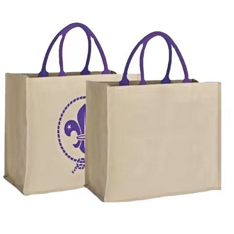 Customize Logo Eco Friendly Wholesale Reusable Bags Front Canvas Pocket Tote Jute Shopping Bag for Grocery