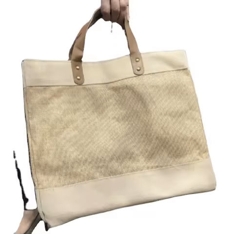 National Style Jute Grocery Bag with Letter and Flower Decoration for Beach Shopping or Gift Use Felt Jute Beach Bag