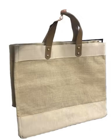 Wholesale New Jute Tote Bags with Leather Handles Custom Logo & Floral Decor Leather & Fabric Lining for Shopping & Gifts