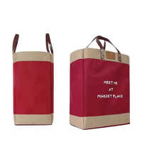 Online Shopping Eco-friendly Jute Tote Linen Bag Pvc Lining Two Strap Custom Logo Reusable Grocery Bag Inner Pocket-for Gifts - Color: Red
