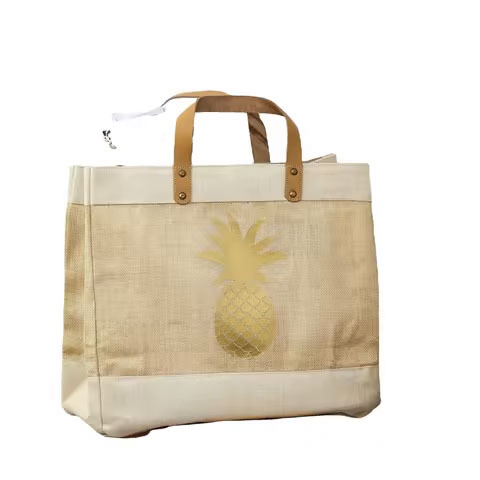 High Quality Eco Organic Large Reusable Shopping Tote Custom Printed Burlap Jute Fabric PVC Foldable Leather Handles Cheap Gift