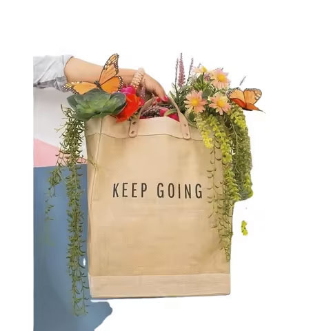 Custom Logo Printed Wholesale Price Eco Friendly Natural Jute Tote Bag and Leather Handle Jute Bag