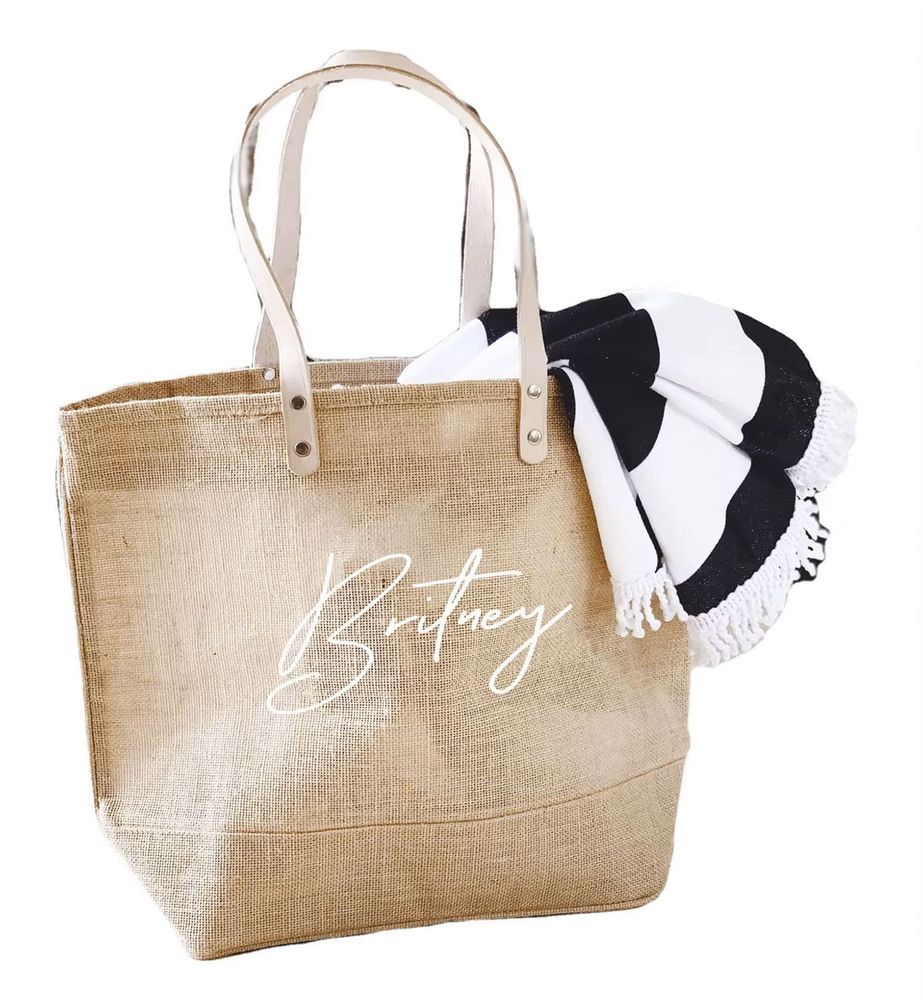 Natural Ecofriendly Shopping Custom Printing Burlap Jute Bag with Leather Handle
