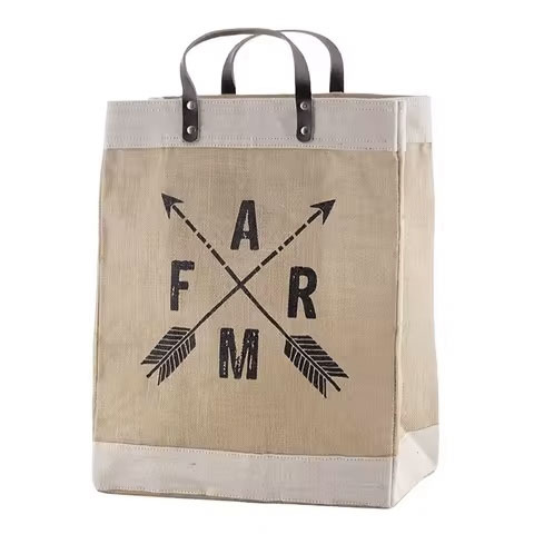 Eco Customized PU Leather Handle Tote Bag Plain Blank Linen Burlap Jute Brand Logo Floral Letter for Gift Stylish National