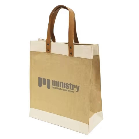 High Quality Recycled Custom Jute Bag Burlap Jute Tote Bags With Leather Handles Wholesale Bag