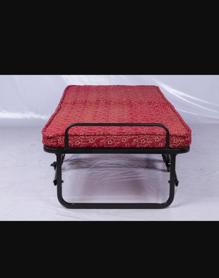 Om Woods Db 165 6*2.5 Folding Bed With Mattress - Metal Frame, Black Powder Coated Finish | Eco-friendly, No Assembly Required, Industrial Use