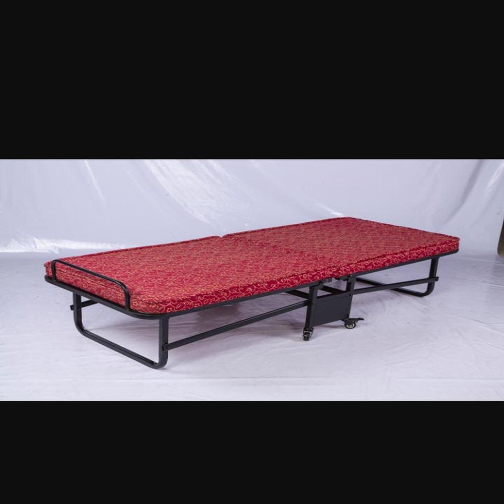 Om Woods Db 165 6*2.5 Folding Bed With Mattress - Metal Frame, Black Powder Coated Finish | Eco-friendly, No Assembly Required, Industrial Use