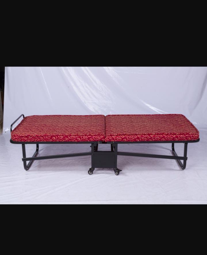 Om Woods Db 165 6*2.5 Folding Bed With Mattress - Metal Frame, Black Powder Coated Finish | Eco-friendly, No Assembly Required, Industrial Use