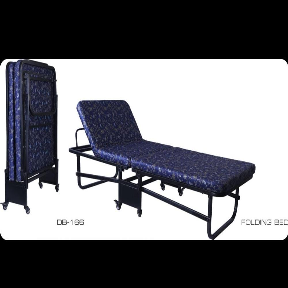 OM WOODS DB 166 6*2.5 Folding Bed with Mattress - Heavy Quality Steel Frame, Maroon/Blue Color Options, Eco-Friendly, Polished Finish, No Assembly Required