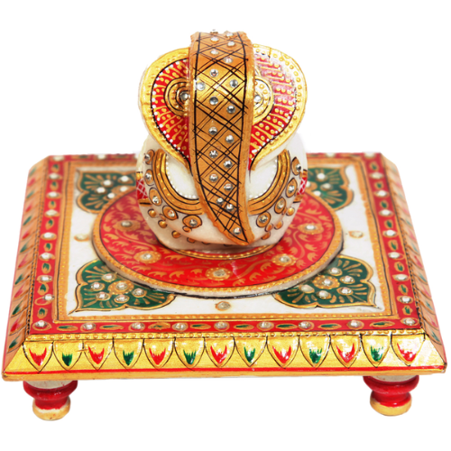 Marble Ganesh With Chowki - Product Type: Sculpture