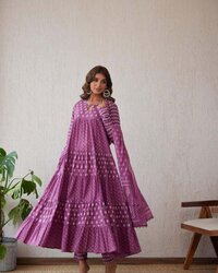 Ladies Cotton Kurti - Cotton & Chiffon Material, Bust Size: 38 Inch, Length: 46 Inch, Colors: Red, Pink, Blue, Green, 3-4th Sleeve Style, Anti-wrinkle, Quick Dry, Non-toxic, Plus Size Options