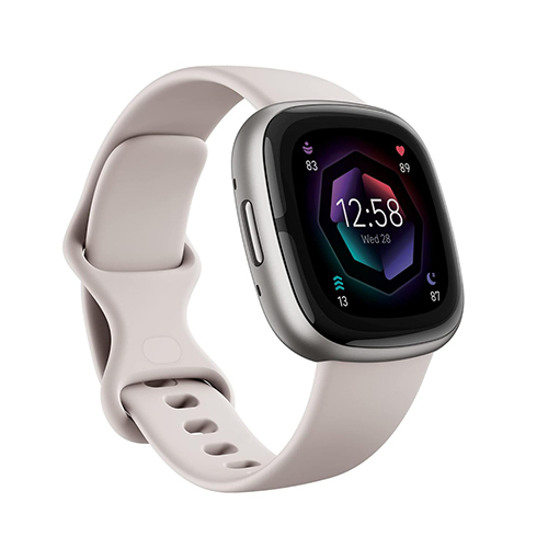 Lunar White Platinum Aluminium Fitbit Sense 2 Smart Watch - Features: Touchscreen
