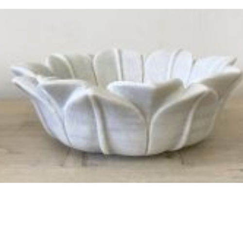 Carved White Marble Decorative Bowl